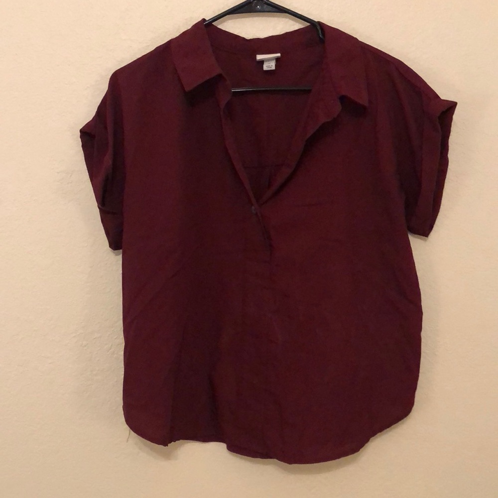 Deep red collared cuff sleeve blouse